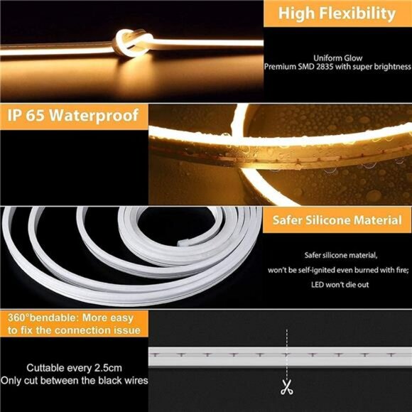Warm White LED Neon Rope Light 16ft Waterproof Dimmable Strip for Home Decor - Picture 4 of 7